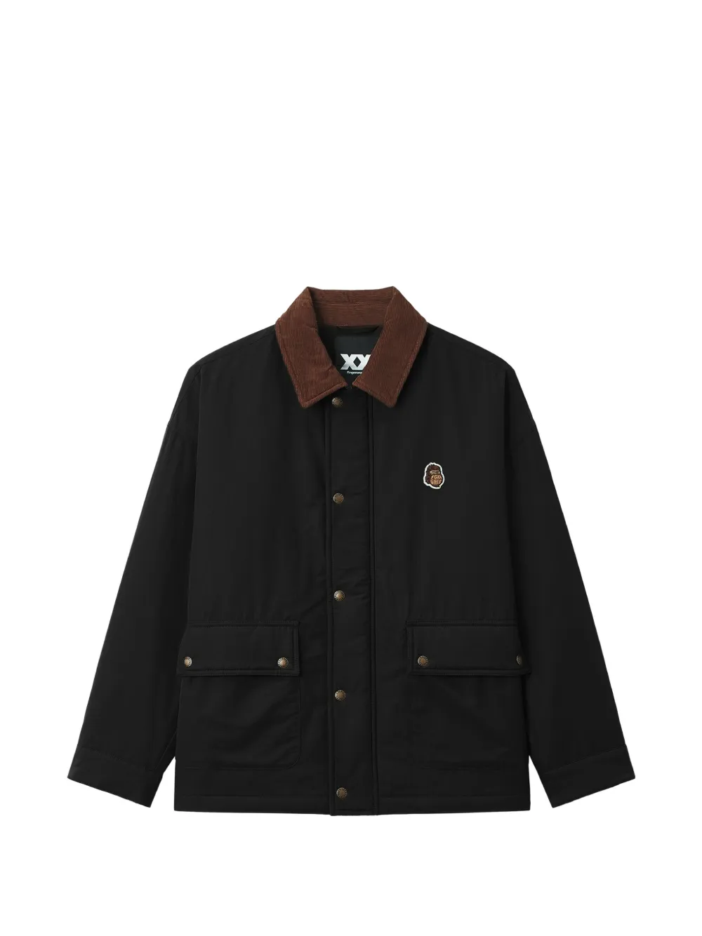 FINGERCROXX corduroy-collar logo-patch jacket · S