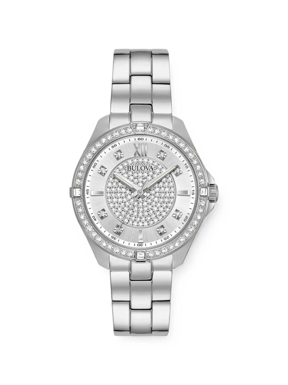 Bulova crystal-embellished automatic 40mm watch - Argento