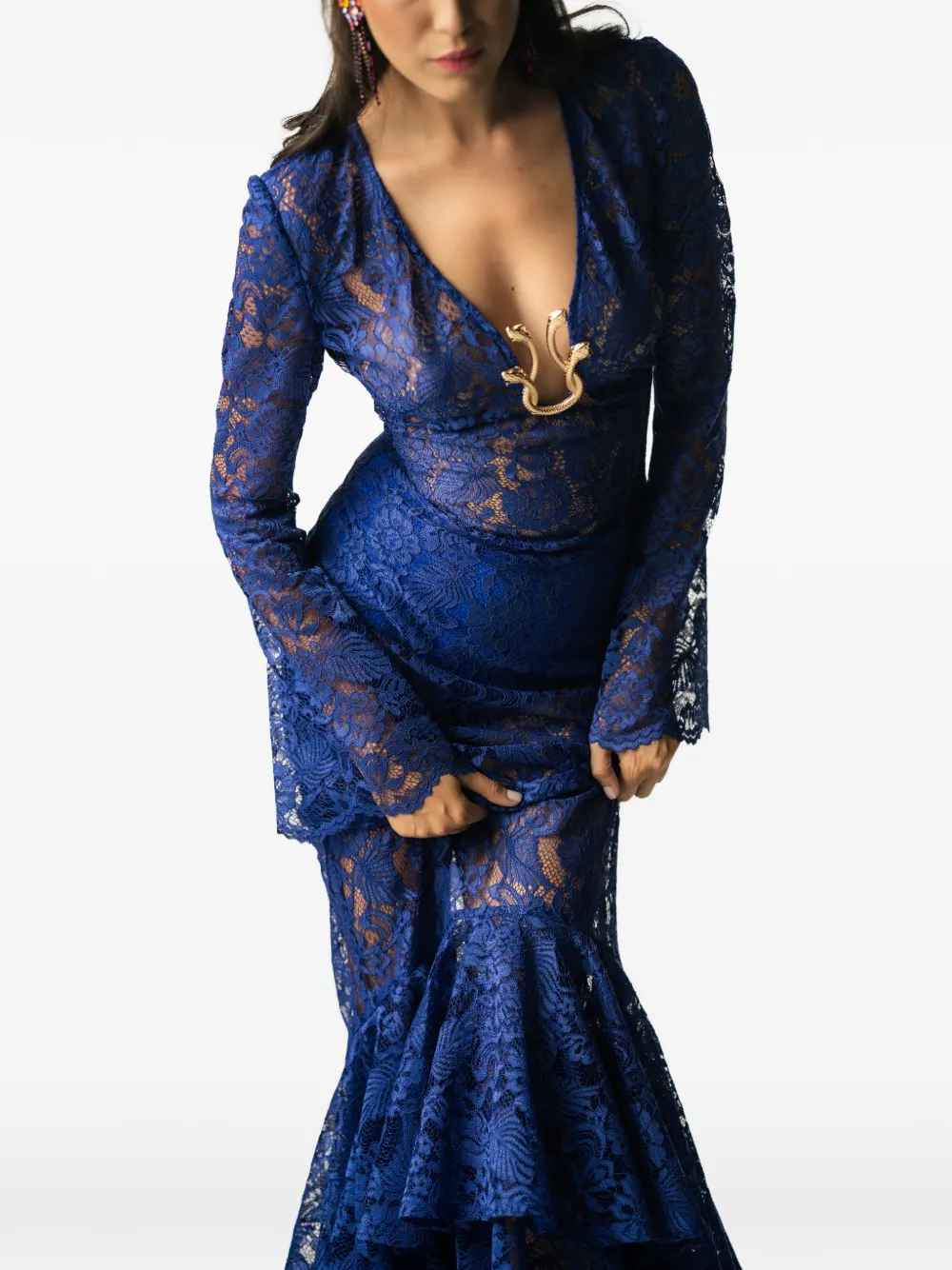 MIAU by Clara Rotescu Ishtar long-sleeve maxi dress - Blu