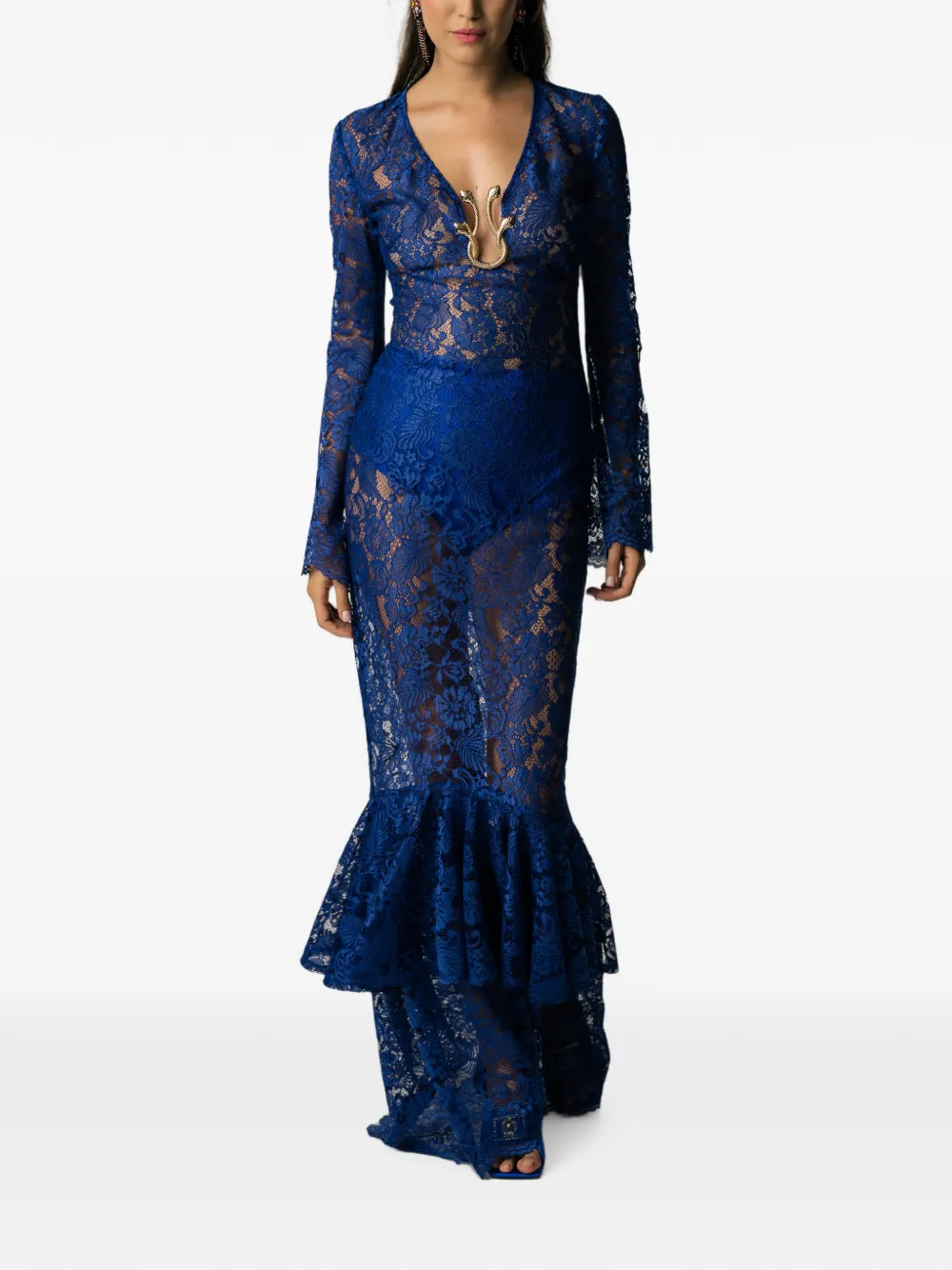 MIAU by Clara Rotescu Ishtar maxi-jurk met lange mouwen Blauw