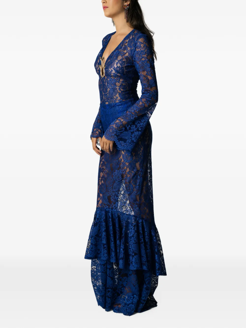 MIAU by Clara Rotescu Ishtar maxi-jurk met lange mouwen Blauw
