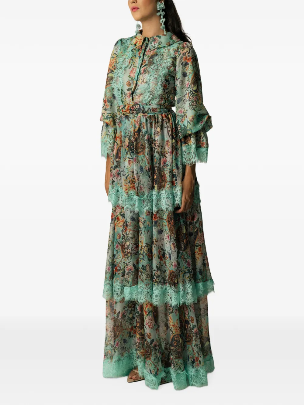 MIAU by Clara Rotescu Nerine floral-print lace-trim maxi dress