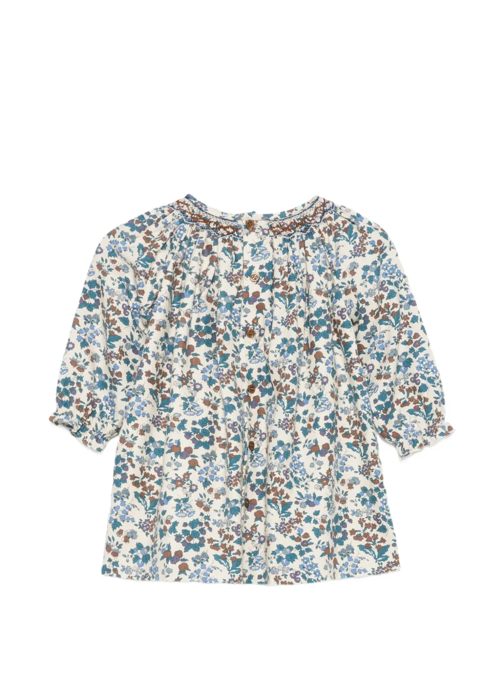 Bonpoint Gesmockte jurk met bloemenprint Beige