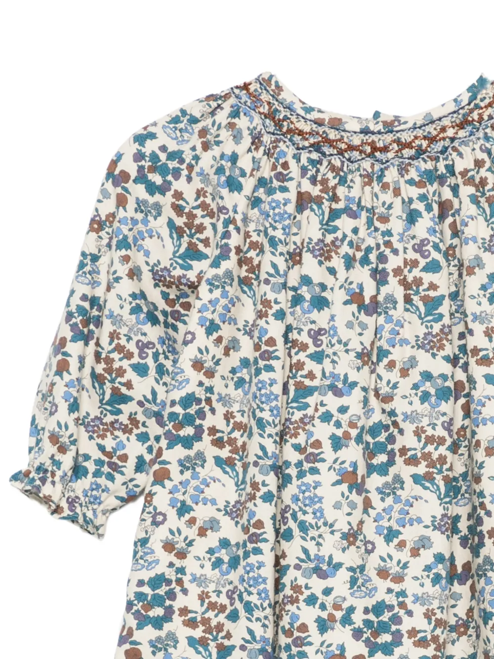Bonpoint Gesmockte jurk met bloemenprint Beige