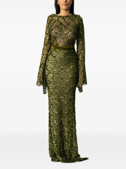 MIAU by Clara Rotescu sequin-embellished bell-sleeve maxi dress
