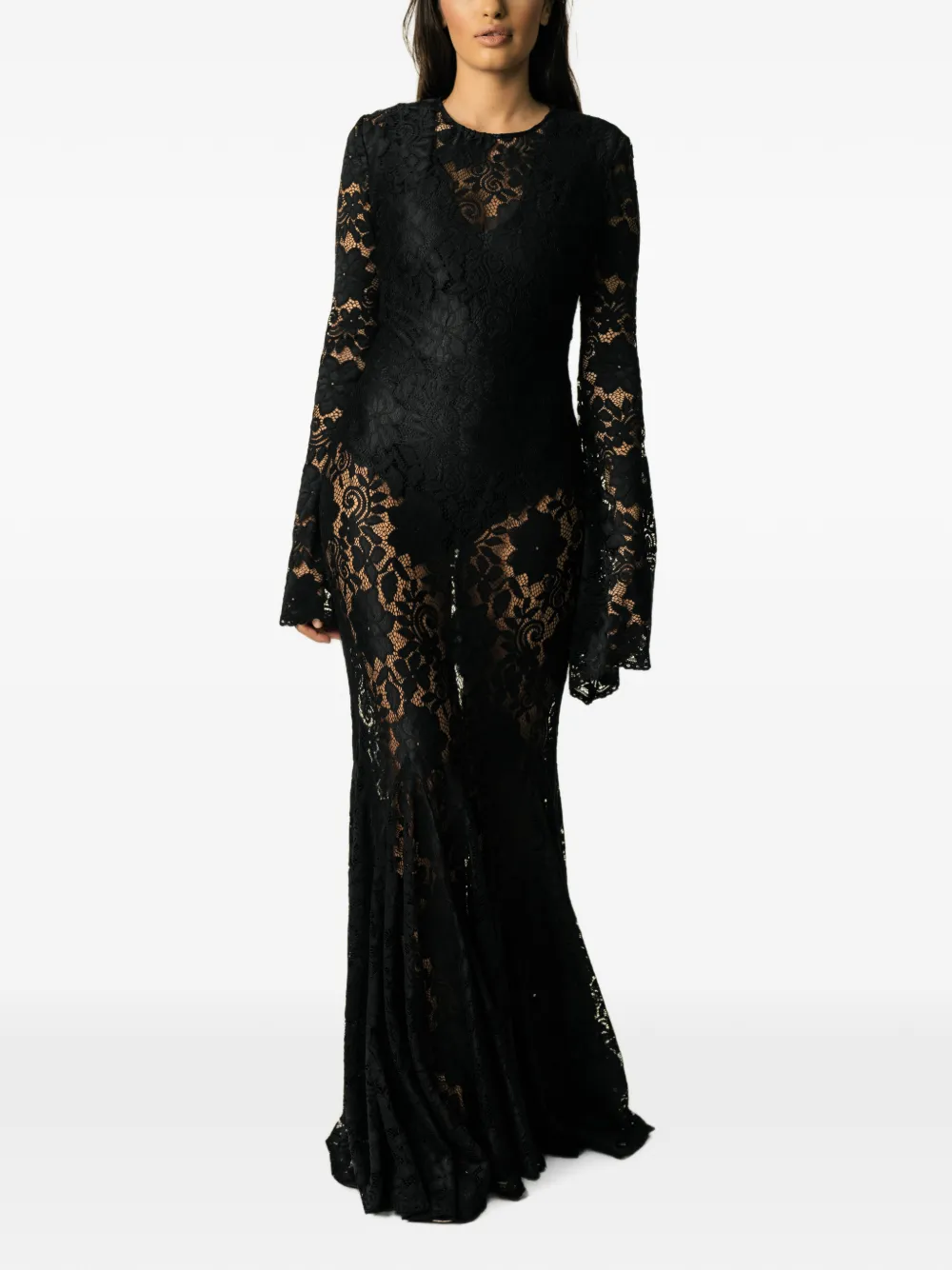 MIAU by Clara Rotescu Nocturne floral-lace maxi dress - Nero