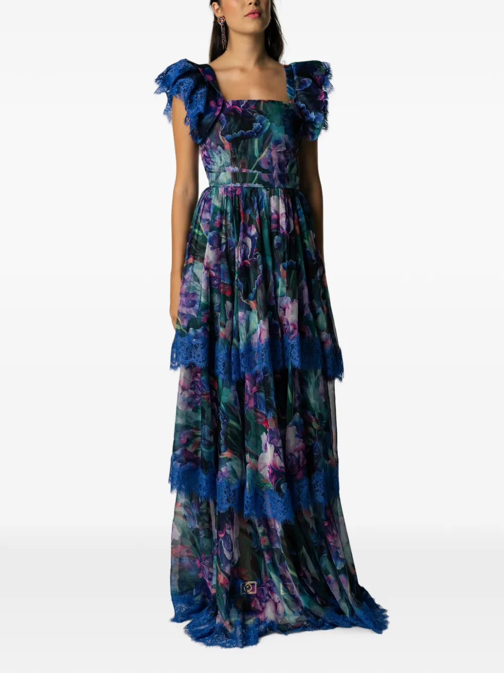 MIAU by Clara Rotescu Celestine floral-print lace-trim maxi dress