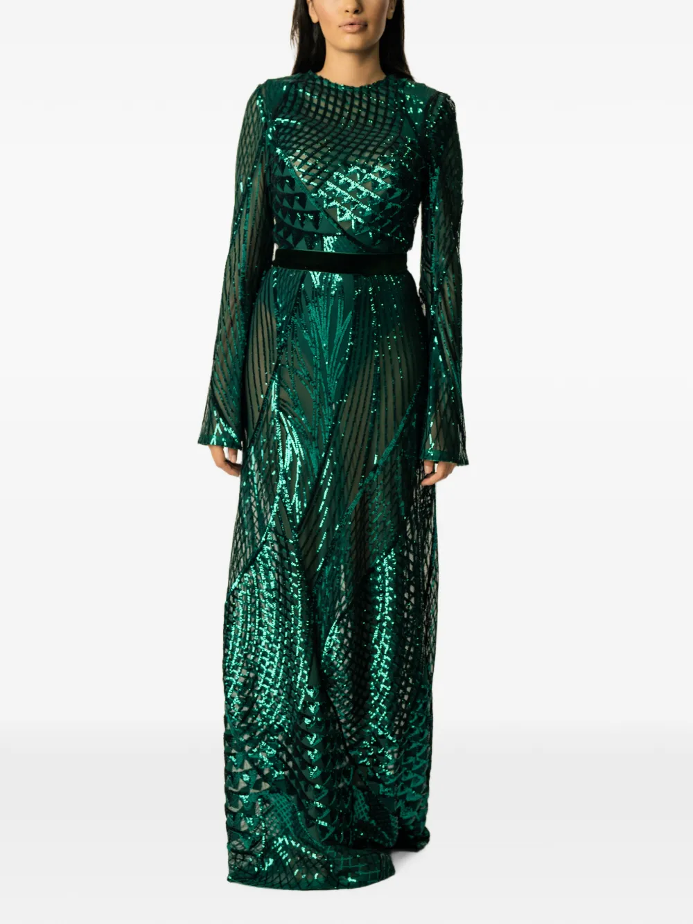 MIAU by Clara Rotescu sequin-embellished long-sleeve maxi dress