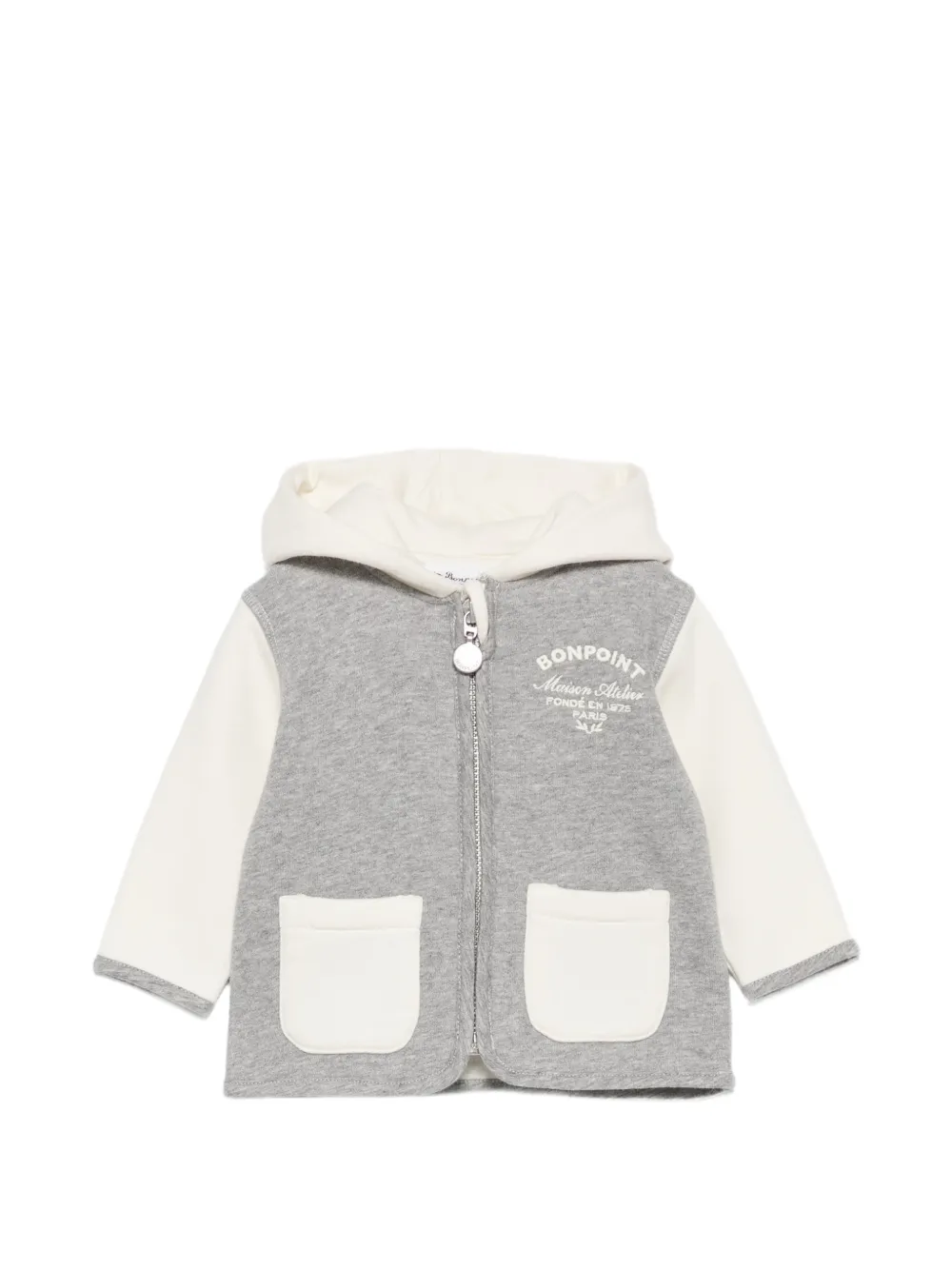 Bonpoint logo-embroidered panelled hoodie - Grigio