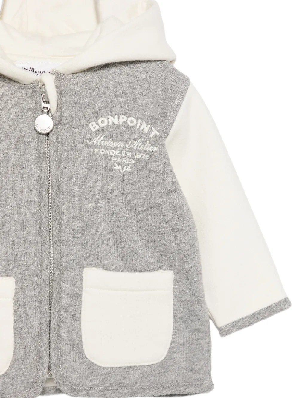 Bonpoint logo-embroidered panelled hoodie Grijs