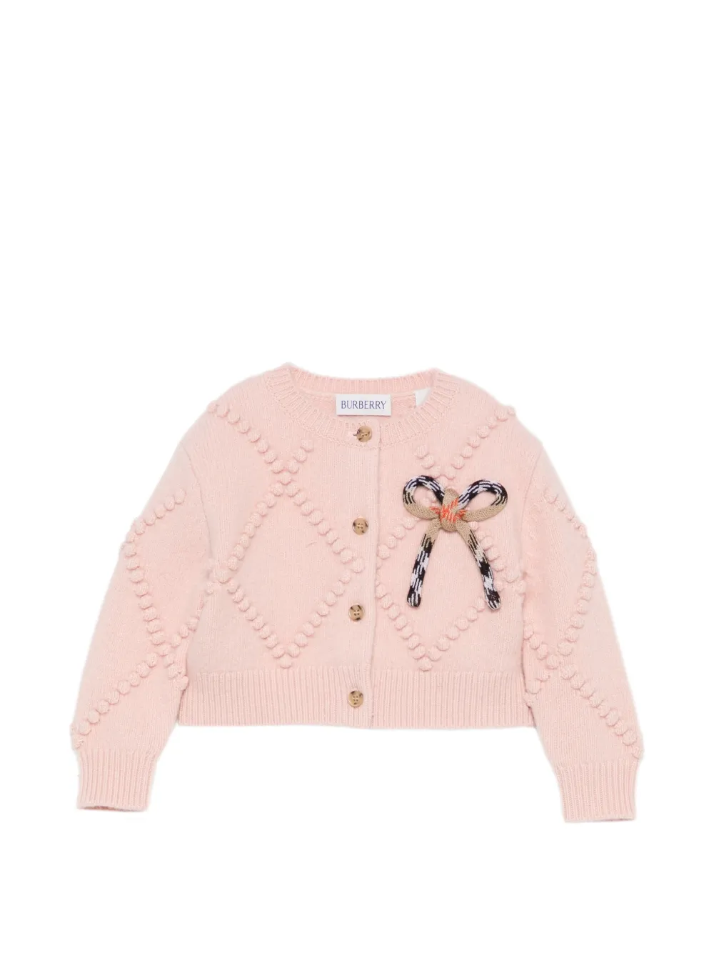 Burberry Kids bobble-knit bow-detail cardigan - Rosa