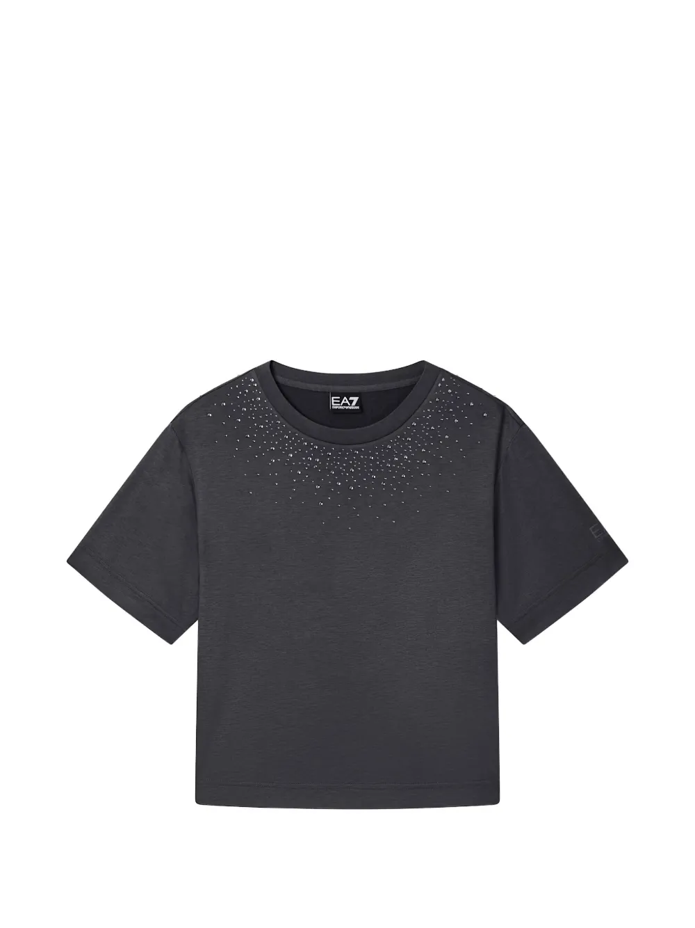 Ea7 Emporio Armani T-shirt crop con strass - Grigio