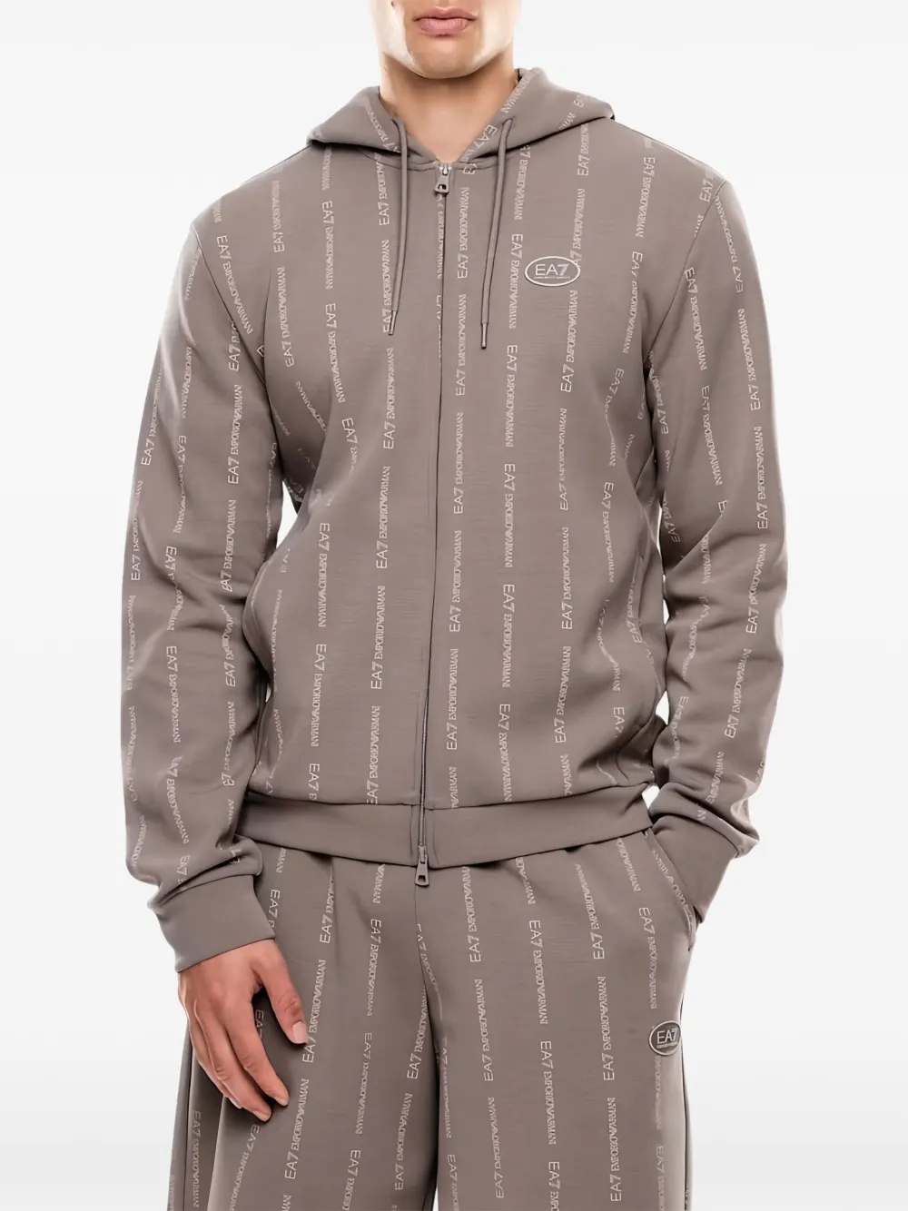 Ea7 Emporio Armani Hoodie met logoprint en rits Beige