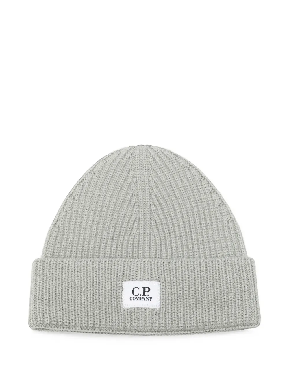 C.P. Company Kids logo-patch ribbed-knit beanie hat - Grigio