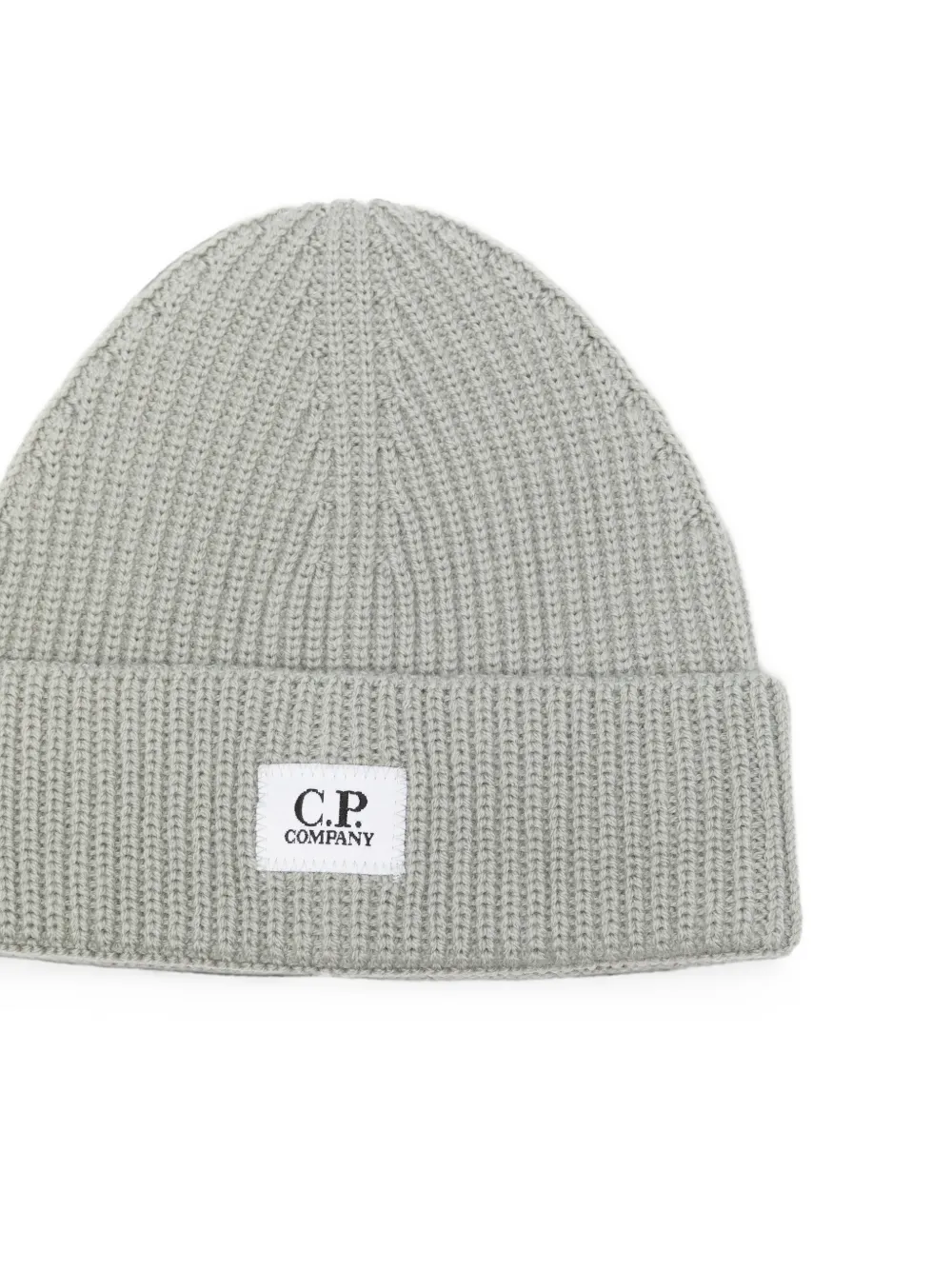 C.P. Company Kids logo-patch ribbed-knit beanie hat Grijs