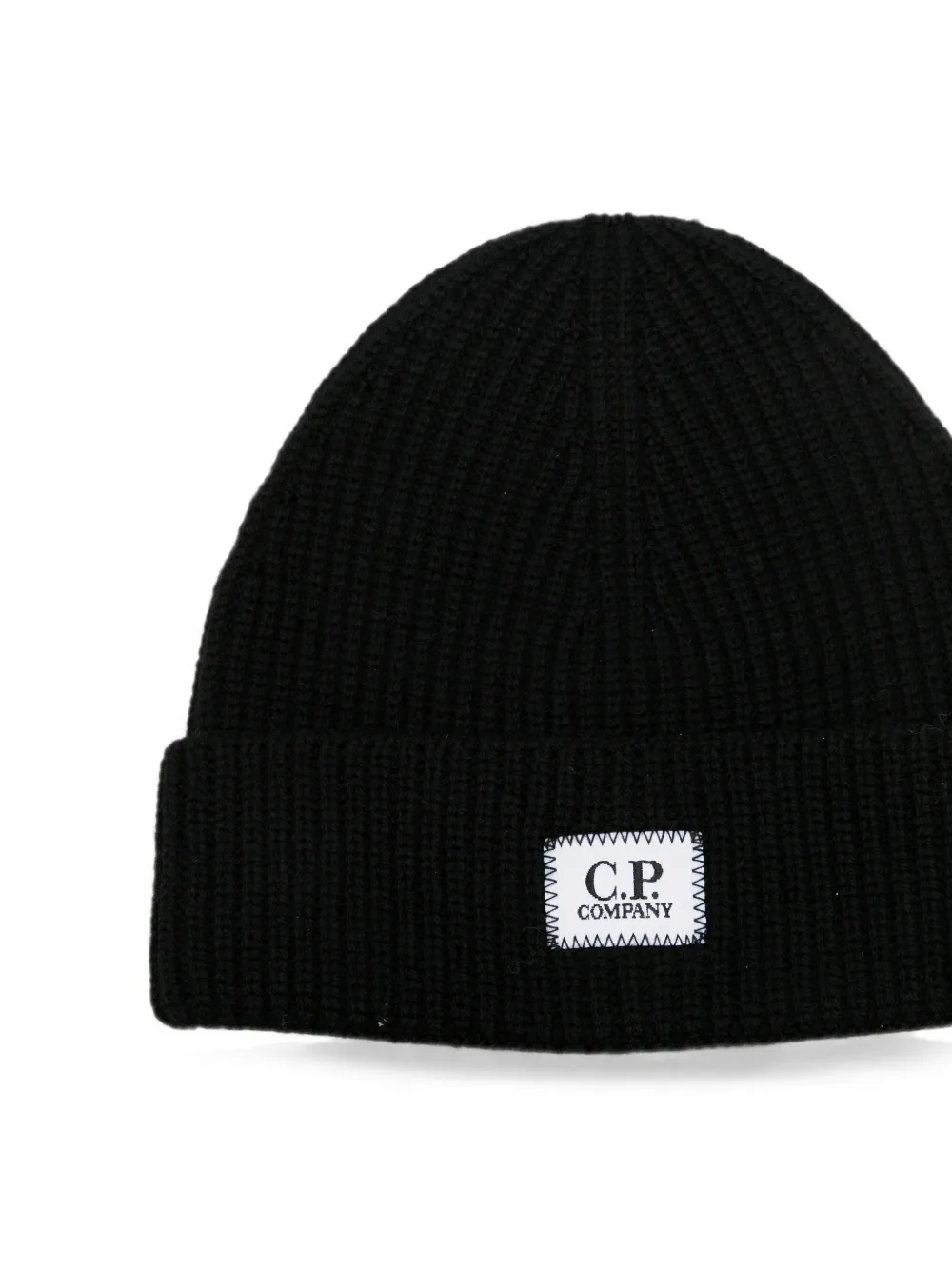 C.P. Company Kids logo-patch ribbed-knit beanie hat Zwart