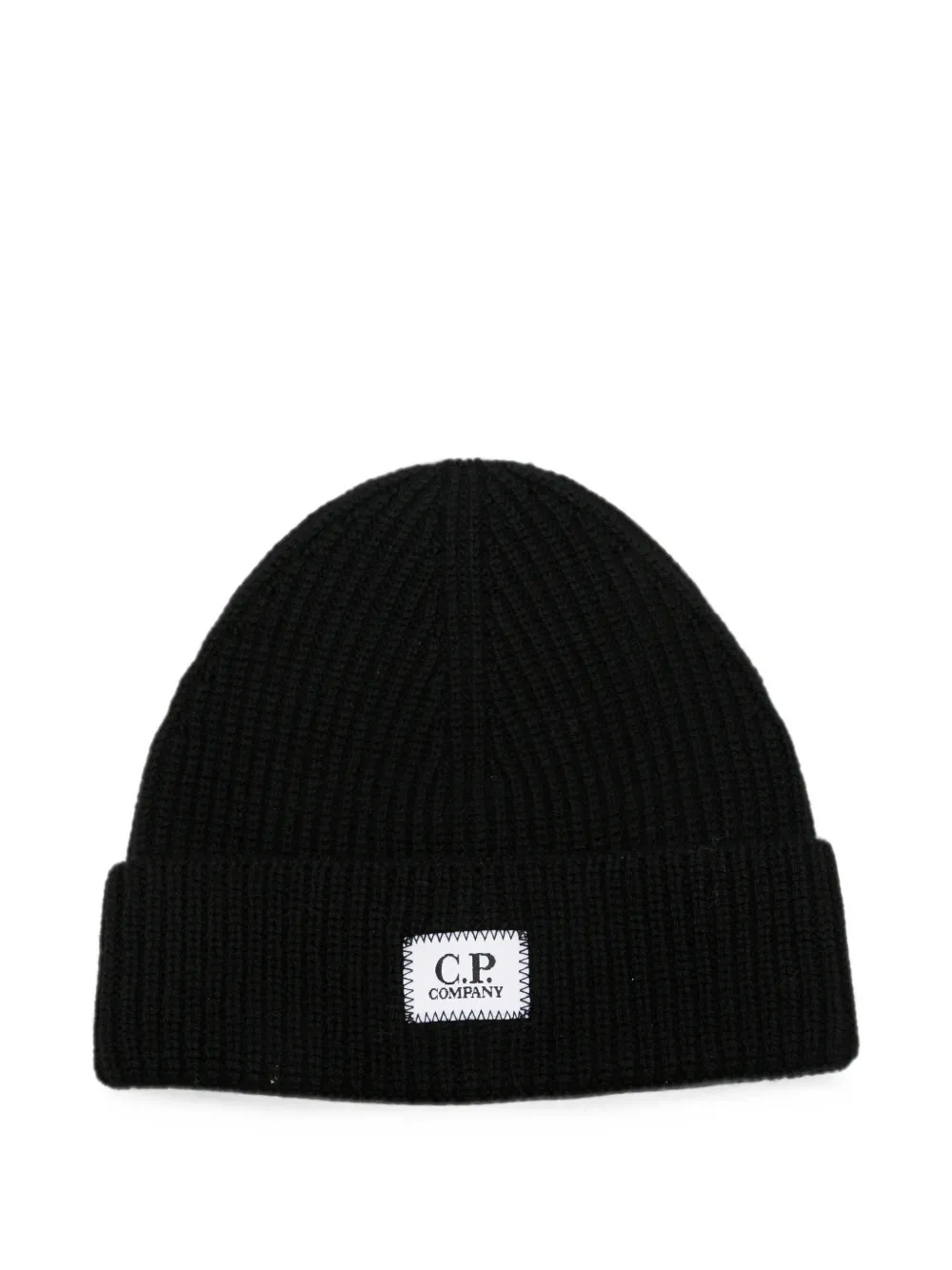 C.P. Company Kids logo-patch ribbed-knit beanie hat - Nero