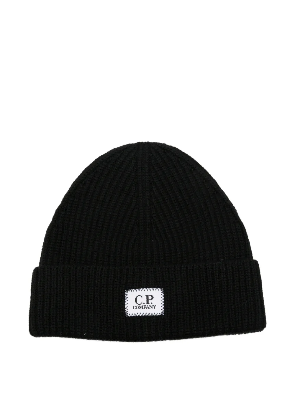 C.P. Company Kids logo-patch ribbed-knit beanie hat - Nero