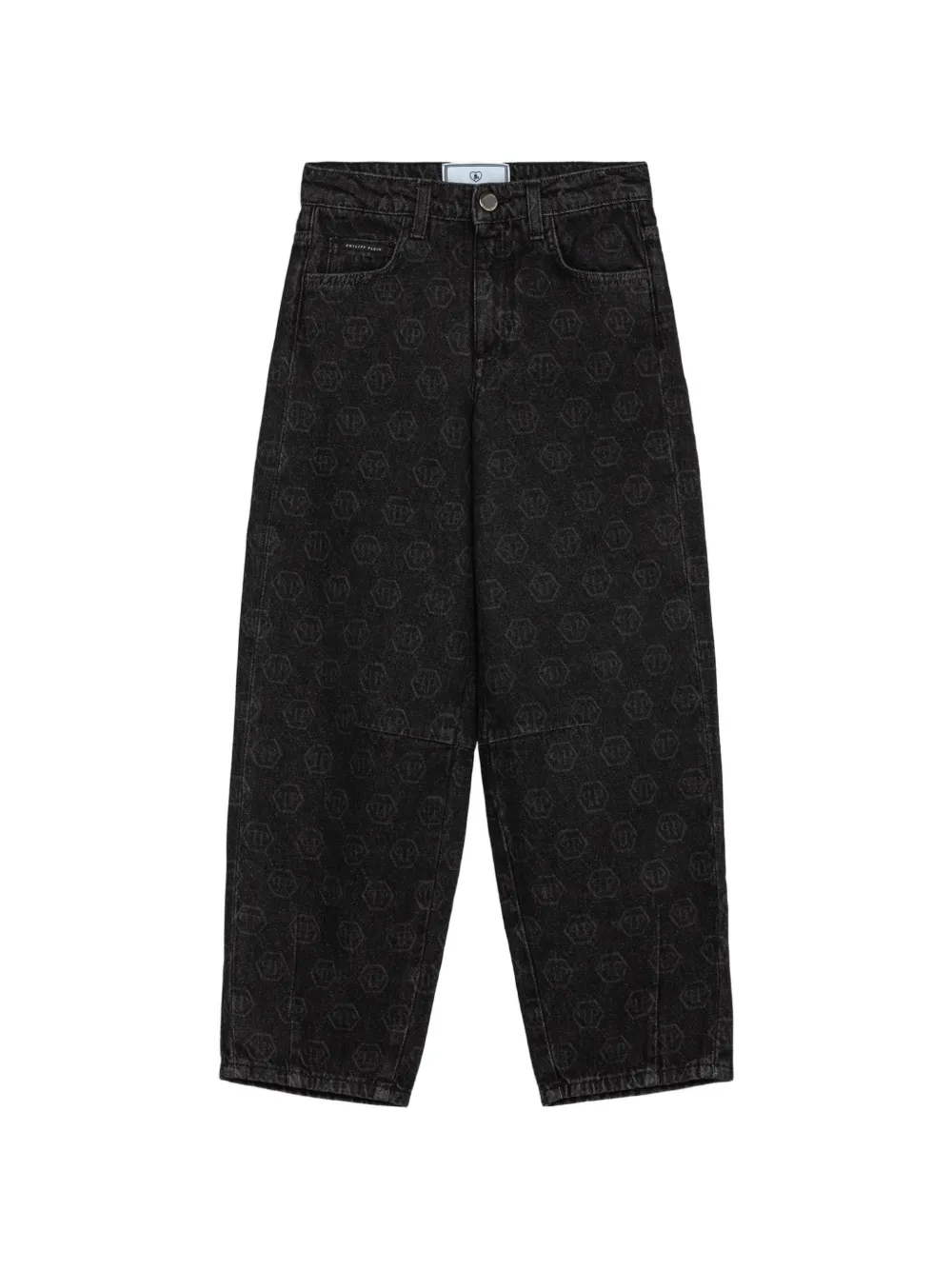 Philipp Plein Junior monogram-print wide-leg jeans - Nero