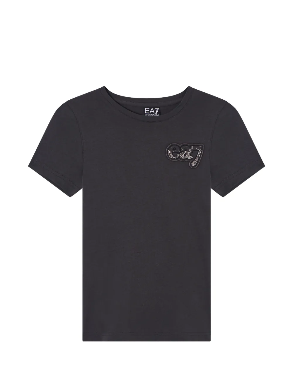 Ea7 Rhinestone-embellished Logo-patch T-shirt In Black
