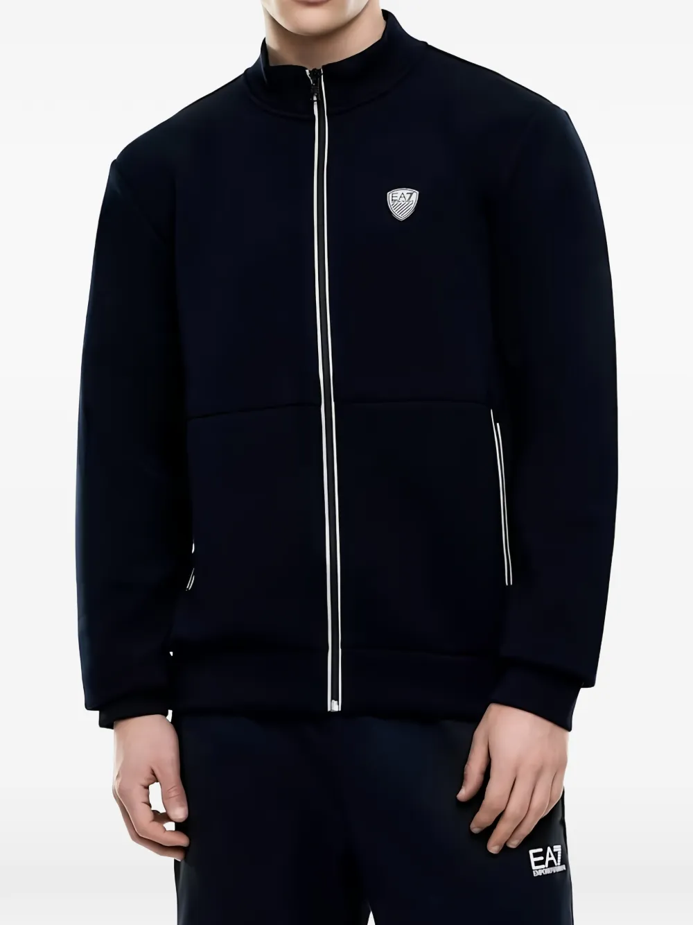 Ea7 Emporio Armani Sweater met logopatch en rits Blauw