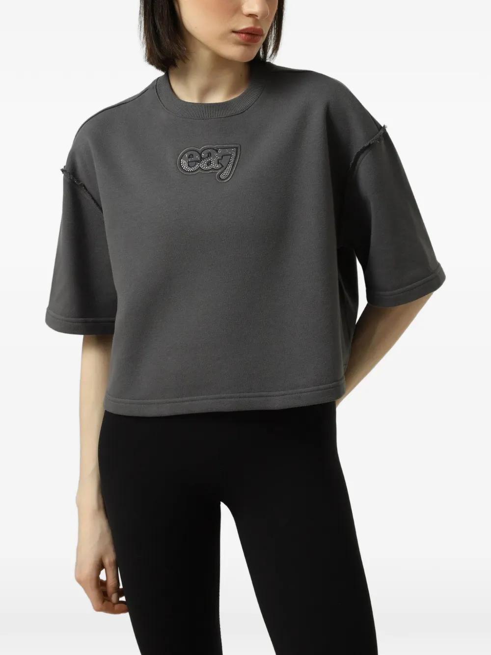 Ea7 Emporio Armani Ungesäumtes T-Shirt mit Logo-Patch - Grau