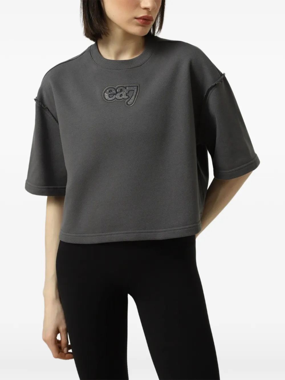 Ea7 Emporio Armani Gerafeld T-shirt met logo-patch Grijs