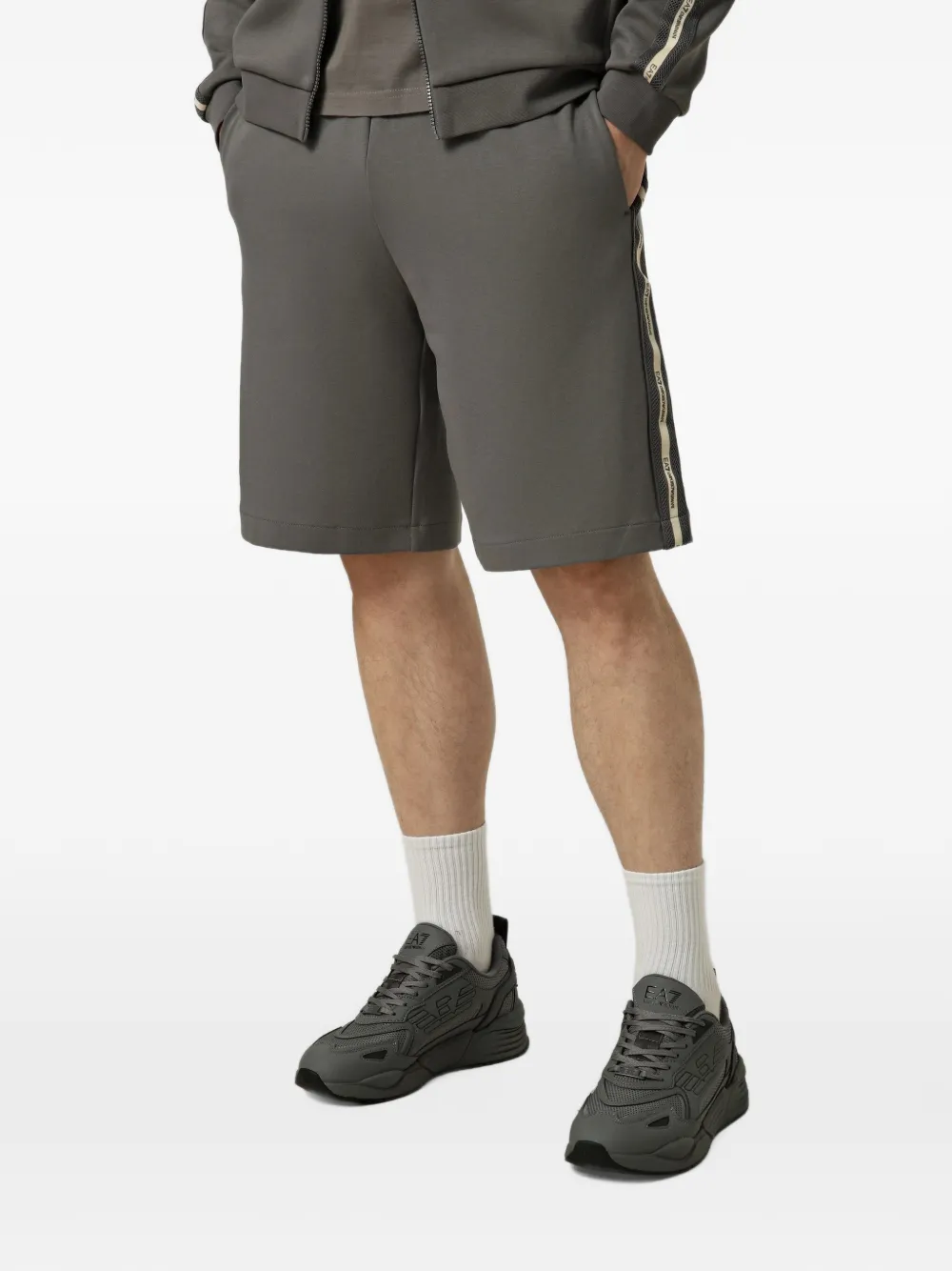 Ea7 Emporio Armani Logo Series tape-detail jersey shorts - Grigio