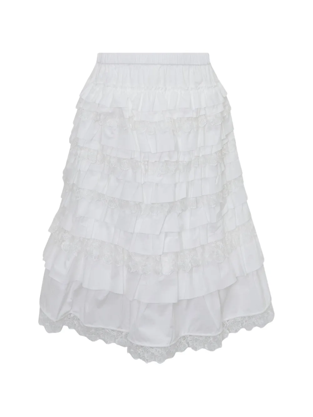 Renli Su ruffled lace-trim midi skirt - Bianco