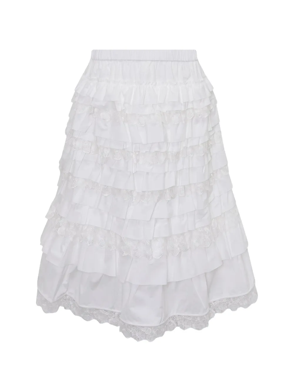Renli Su ruffled lace-trim midi skirt - Bianco