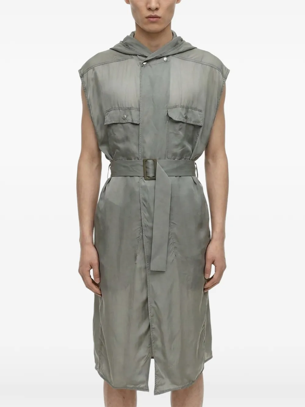 Rick Owens Tower jas met capuchon en ceintuur Grijs