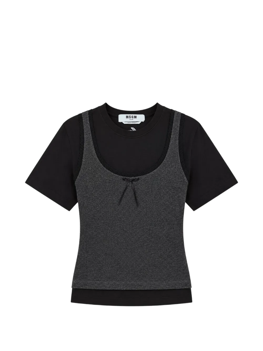 MSGM layered bow-detail T-shirt - Nero