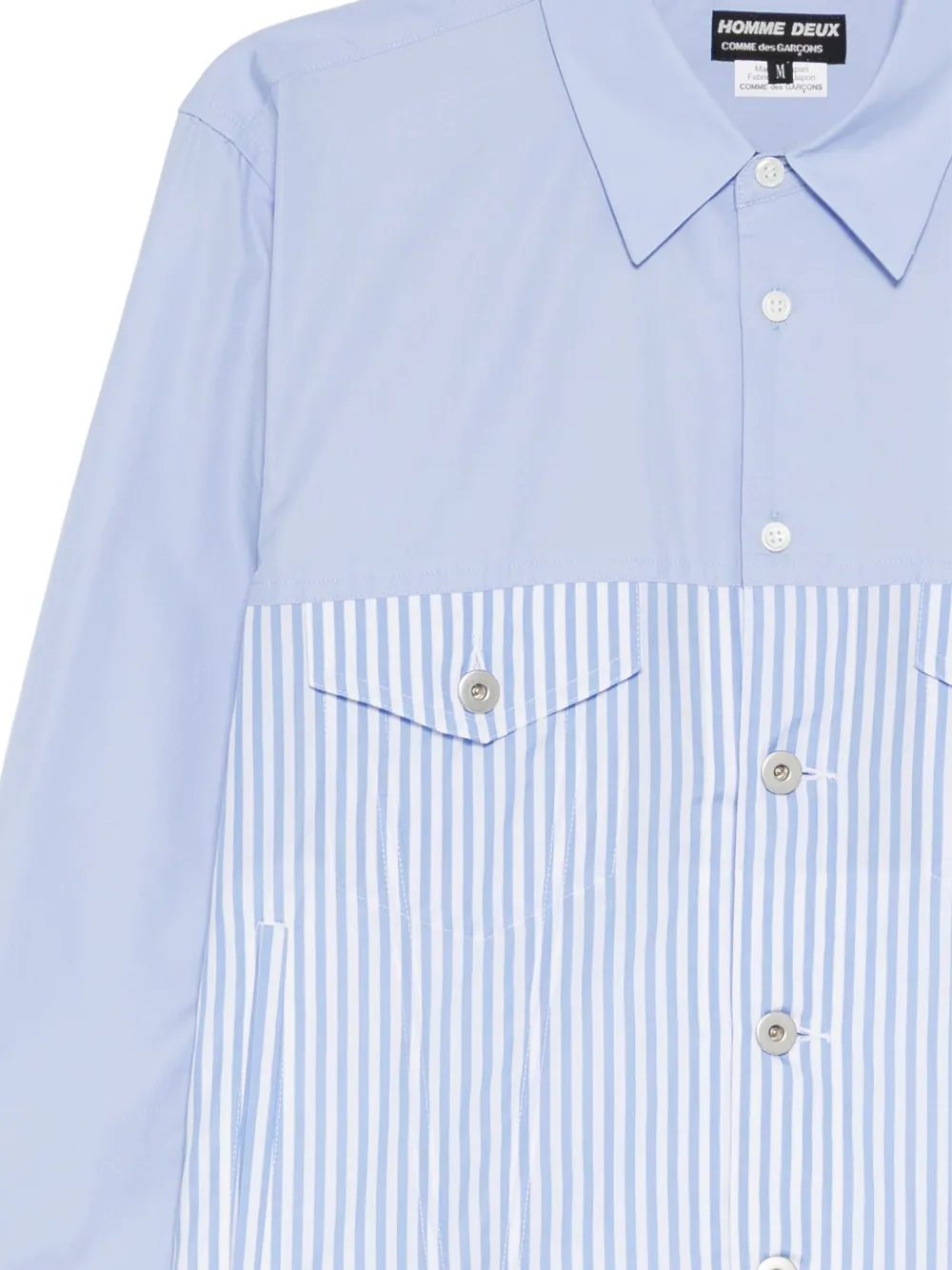 Comme des Garçons Homme Deux striped-panel cotton shirt Blauw