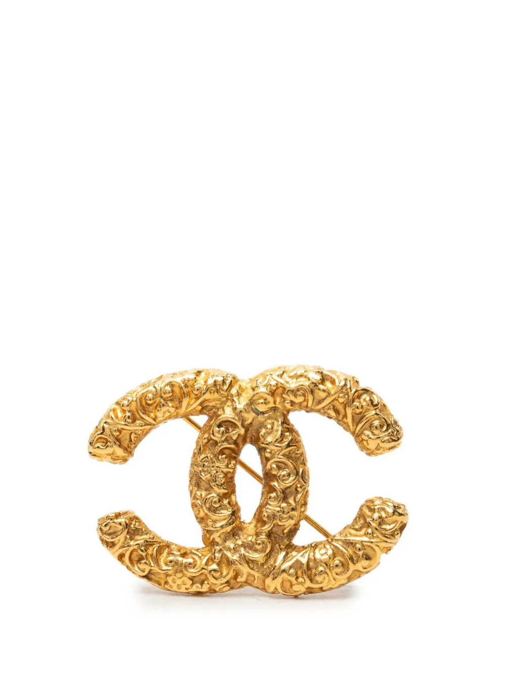 CHANEL Pre-Owned 1991-2001 CC Gold Plated Baroque Embossed Brooch costume brooch - Oro