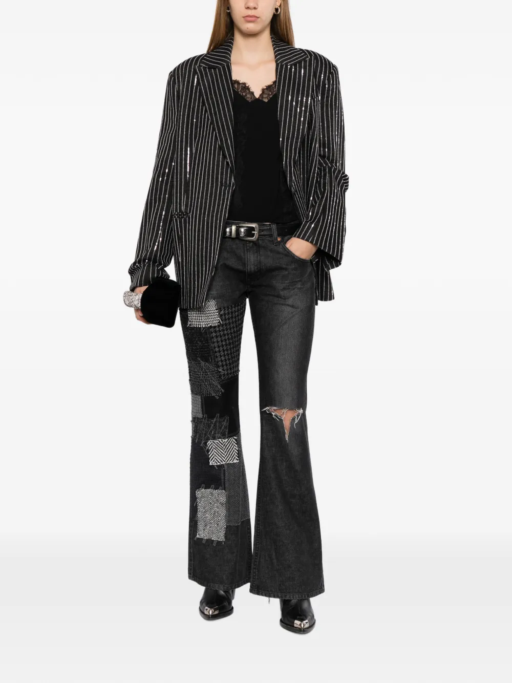 Junya Watanabe Jeans met patchwork Zwart