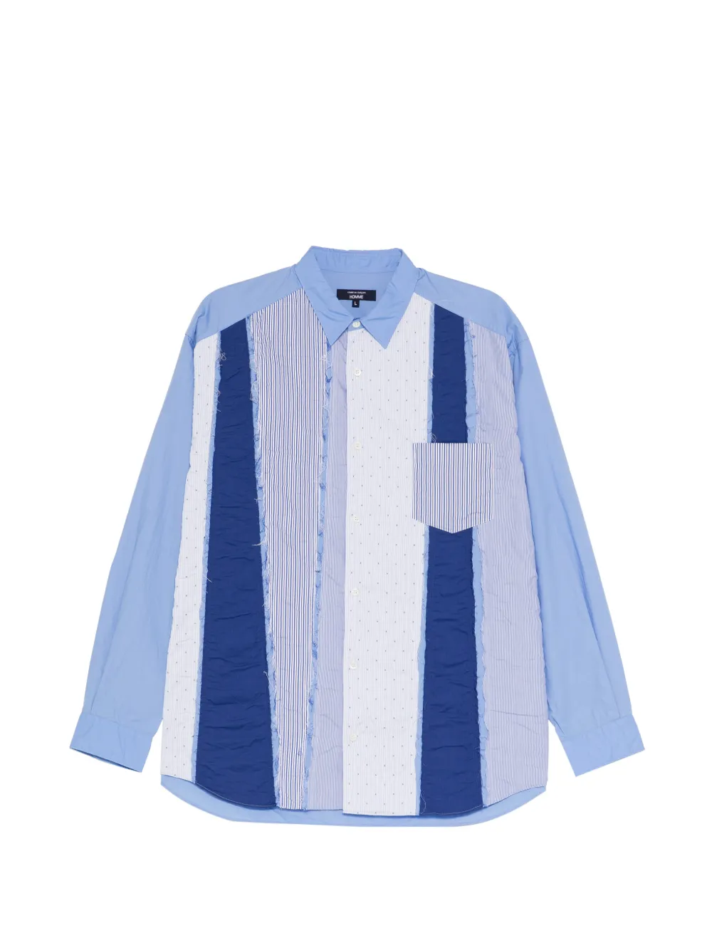 Comme des Garçons Homme Overhemd met patchwork en gerafelde randen Blauw