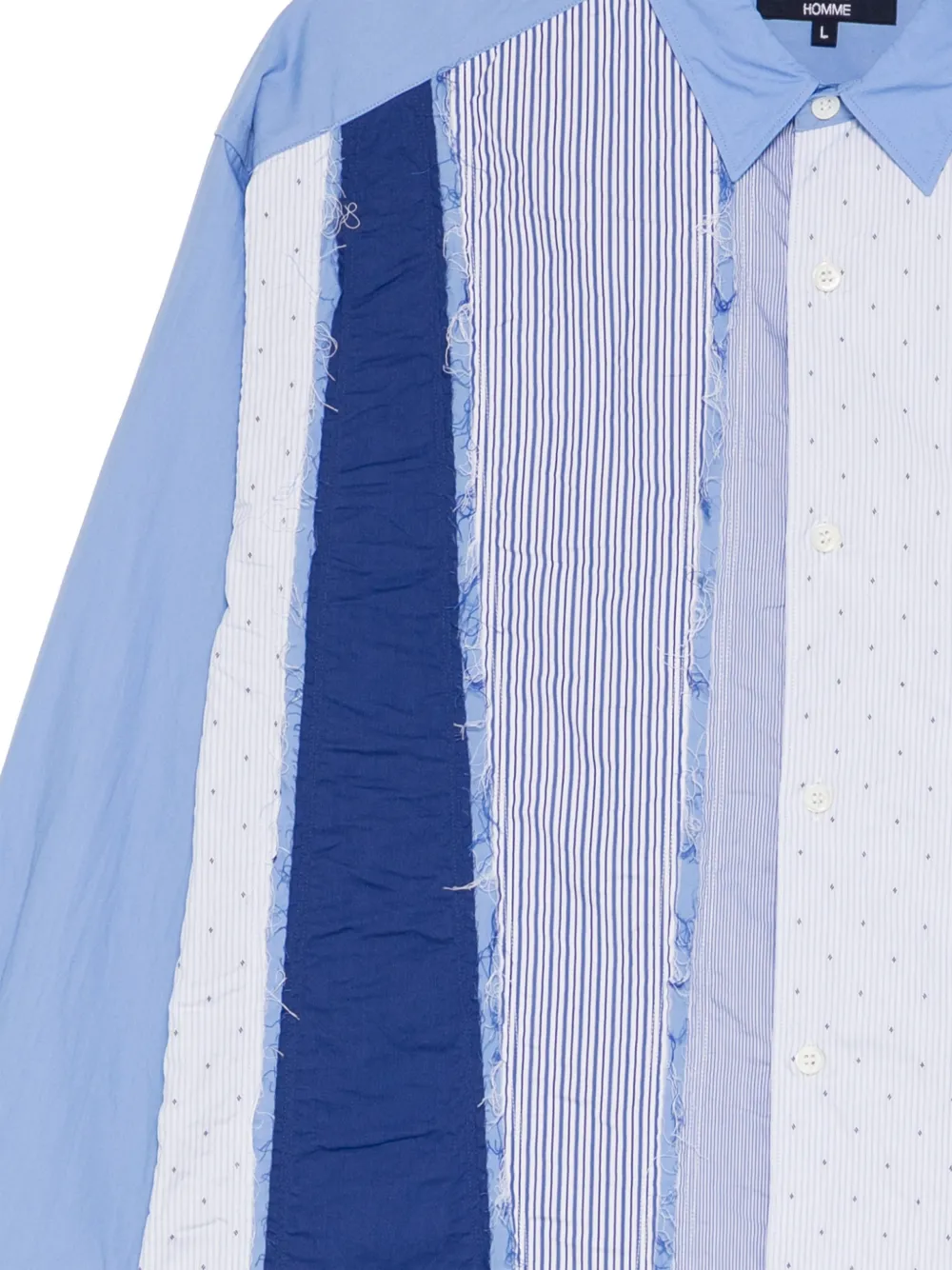 Comme des Garçons Homme Overhemd met patchwork en gerafelde randen Blauw