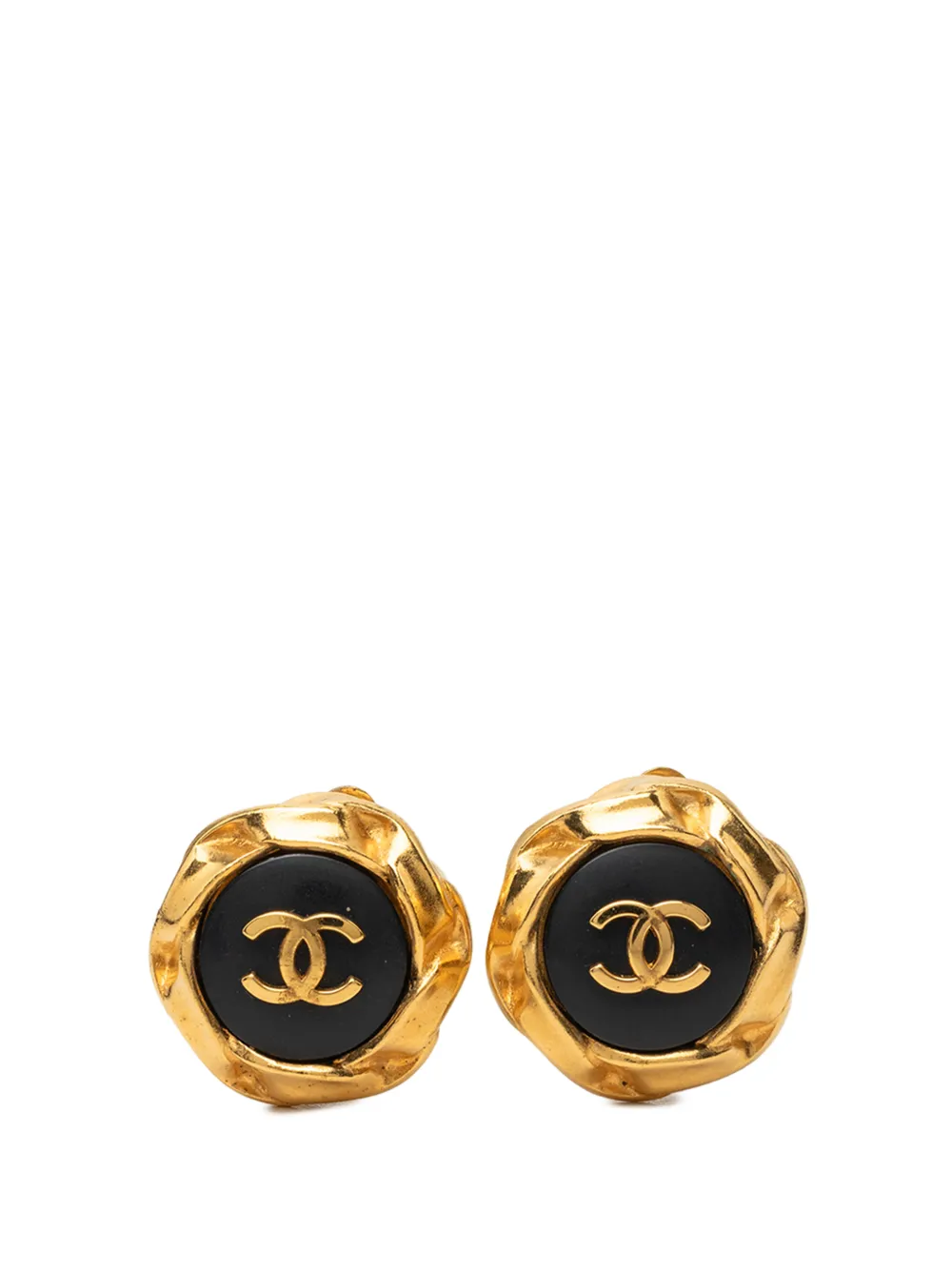CHANEL Pre-Owned 1996 CC Gold Plated and Enamel Button Clip On Earrings costume earrings - Oro