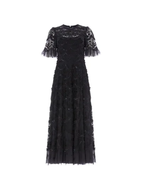 Needle & Thread vestido largo con volantes y bordado con lentejuelas