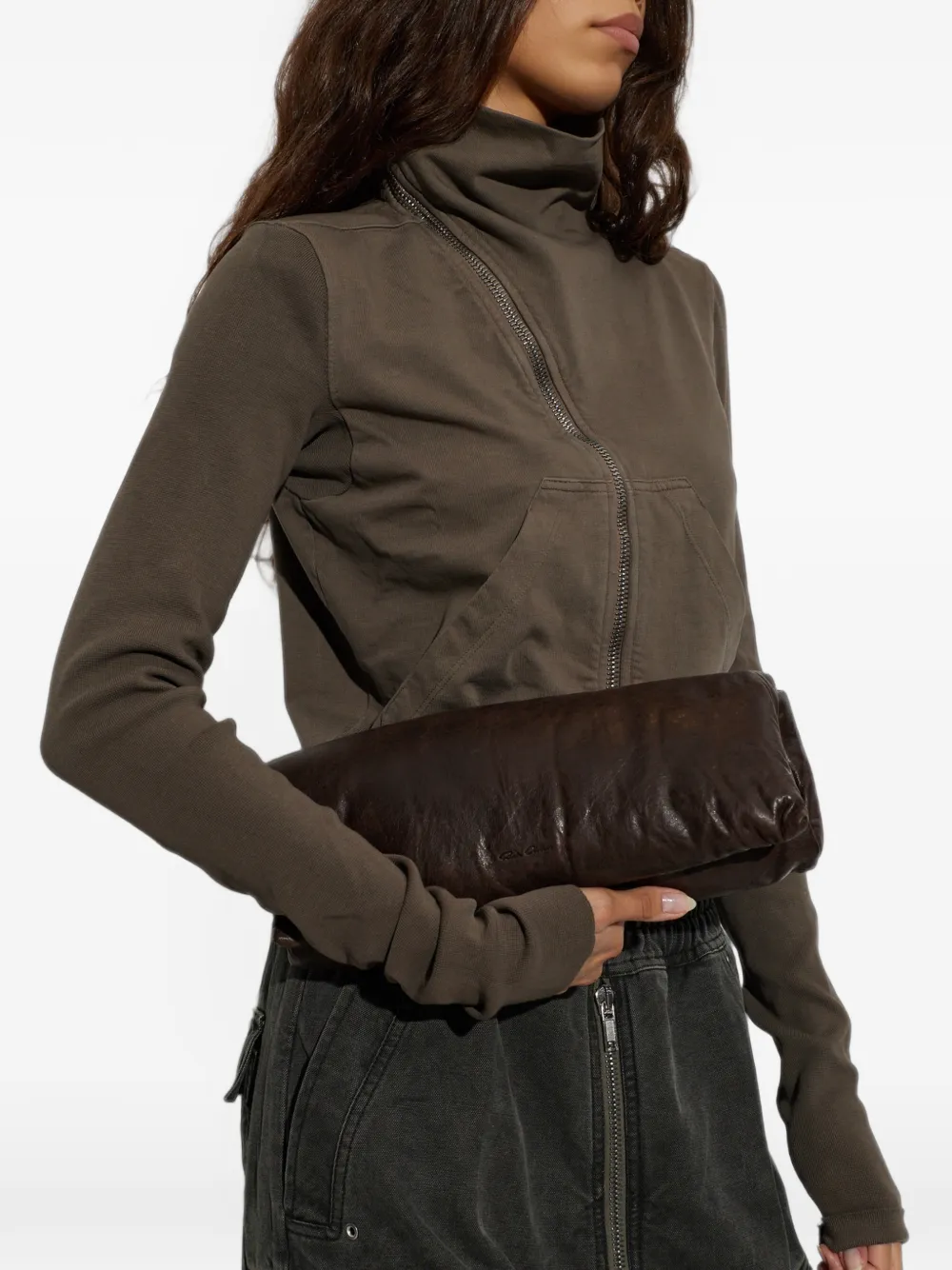 Rick Owens Soft Clutch debossed-logo clutch bag - Marrone