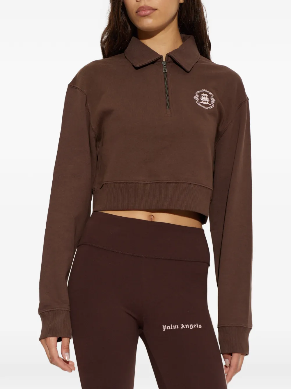 Palm Angels Cropped trui met kwartrits Bruin