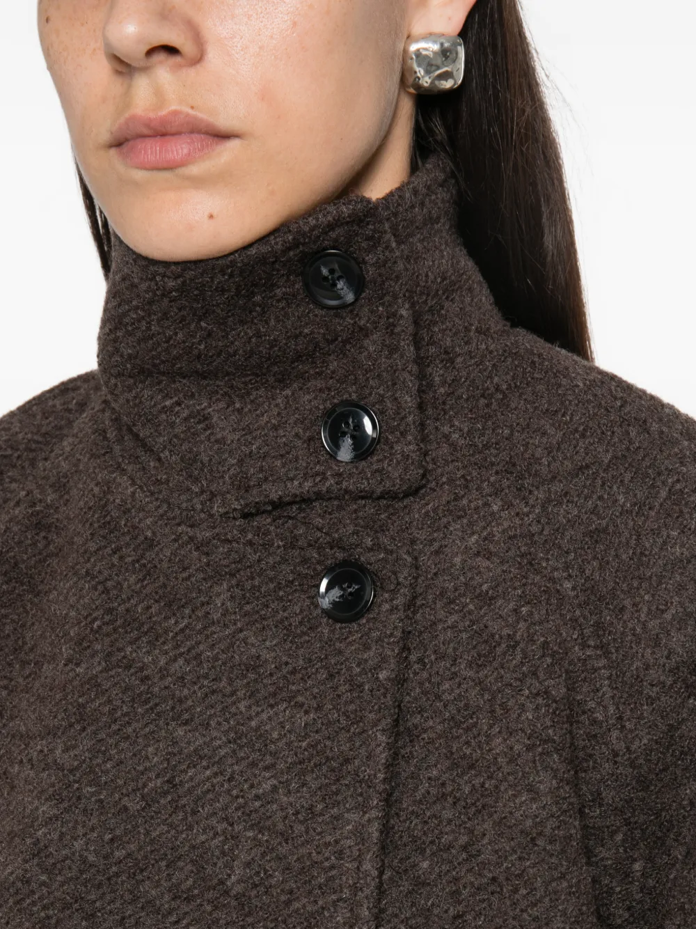 Samsoe & Samsoe High-neck Button-up Coat In Black