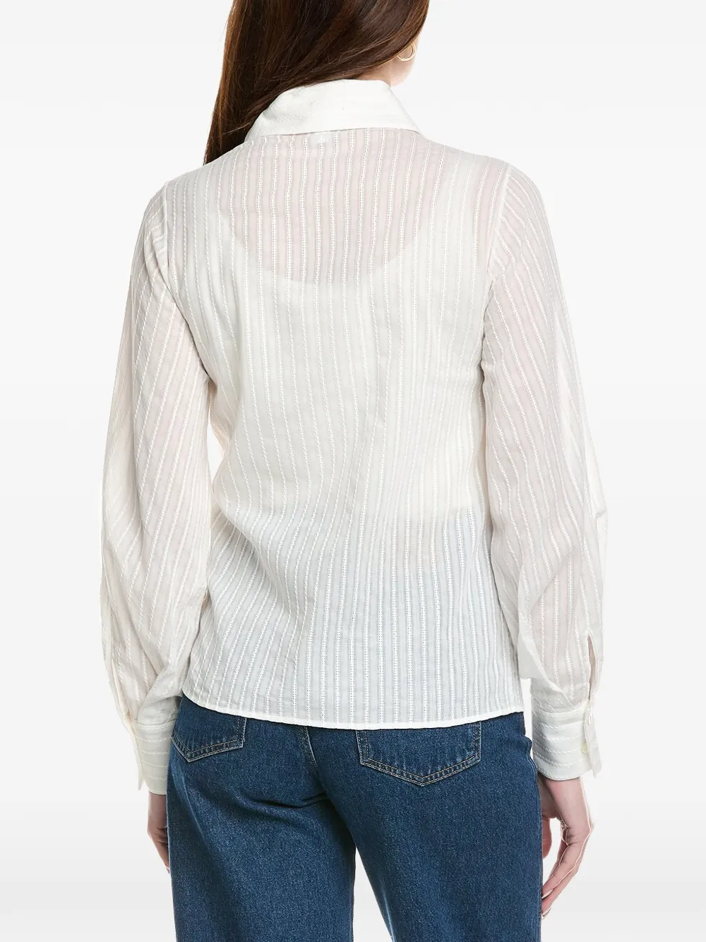 Eleventy Stripe-pattern Puff-sleeve Shirt in White, view 2