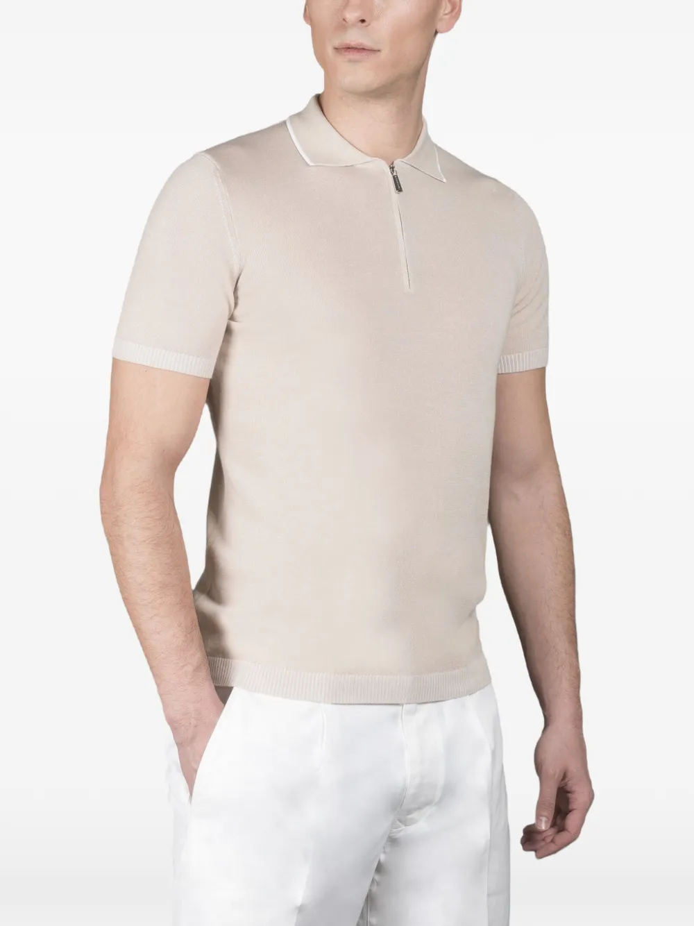 Moorer short-sleeve zip-up sweater Beige