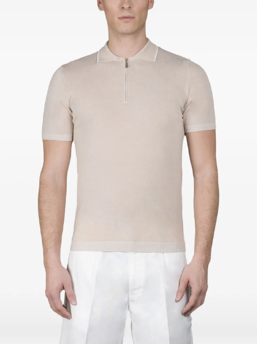 Moorer short-sleeve zip-up sweater - Neutrals