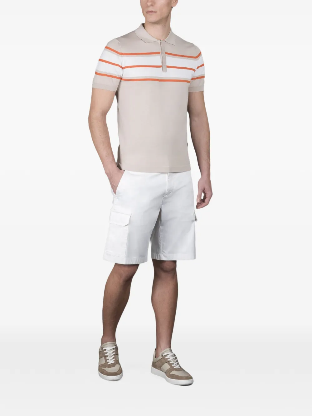Moorer Gestreept poloshirt Beige