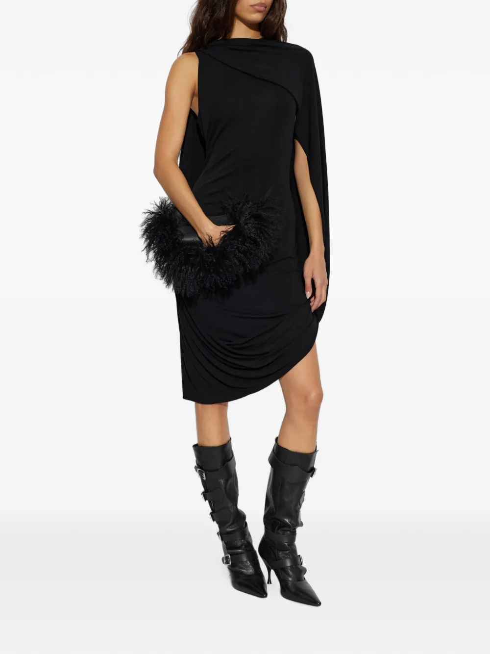 Alexander Wang Asymmetrische gedrapeerde midi-jurk Zwart