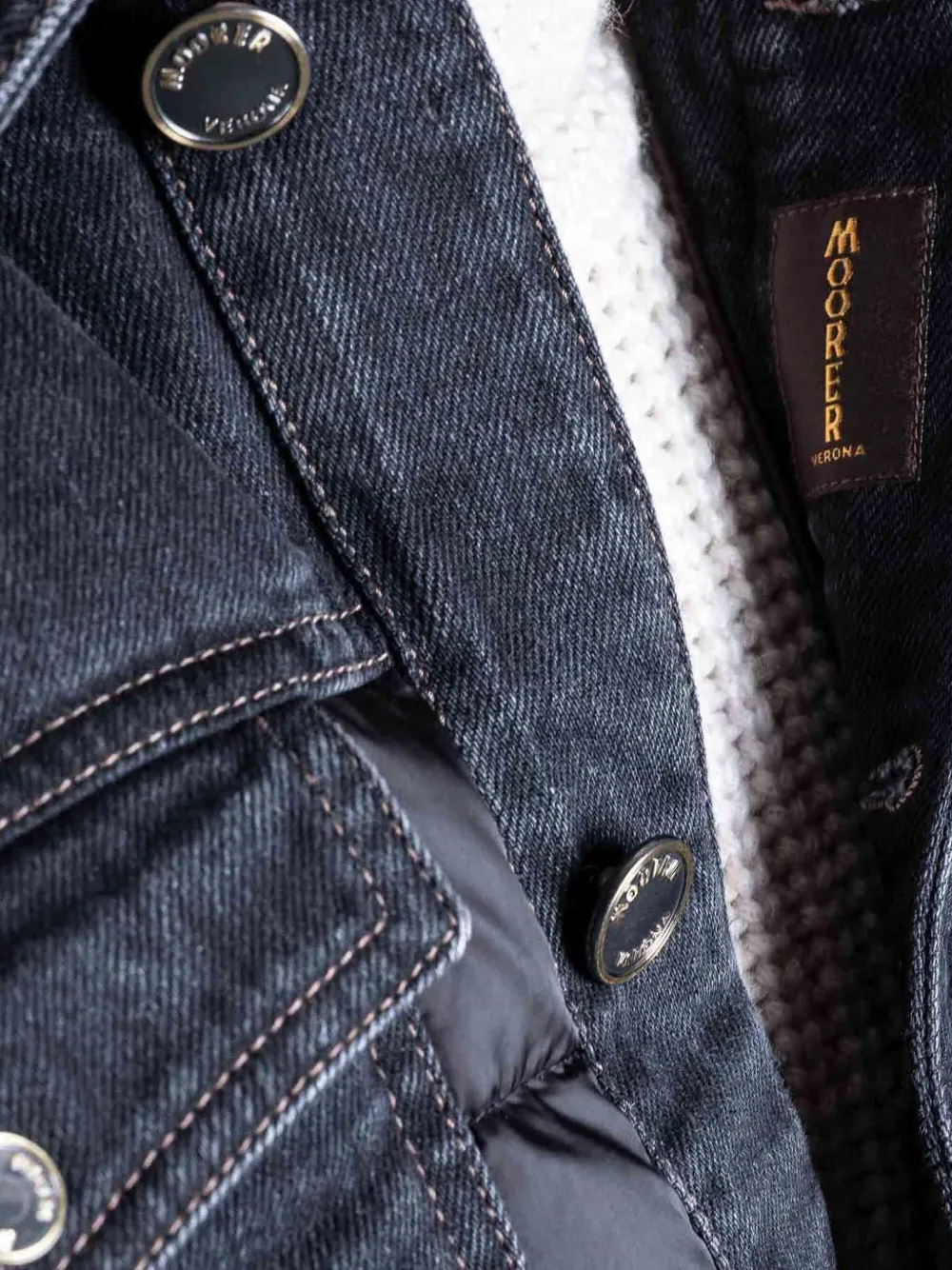 Moorer Gewatteerd denim jack Zwart