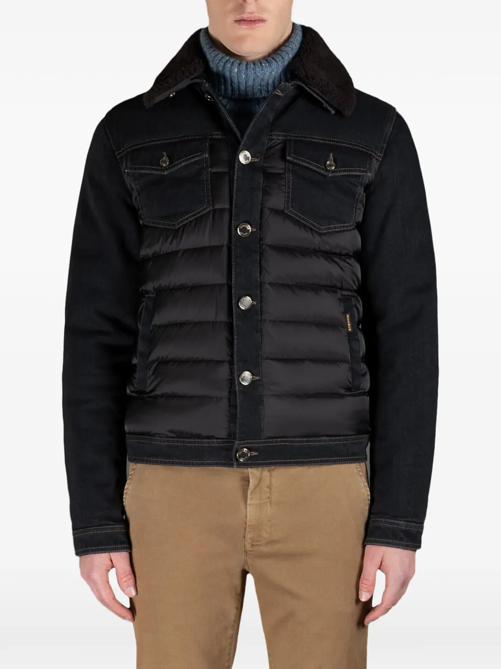 Moorer Gewatteerd denim jack Zwart
