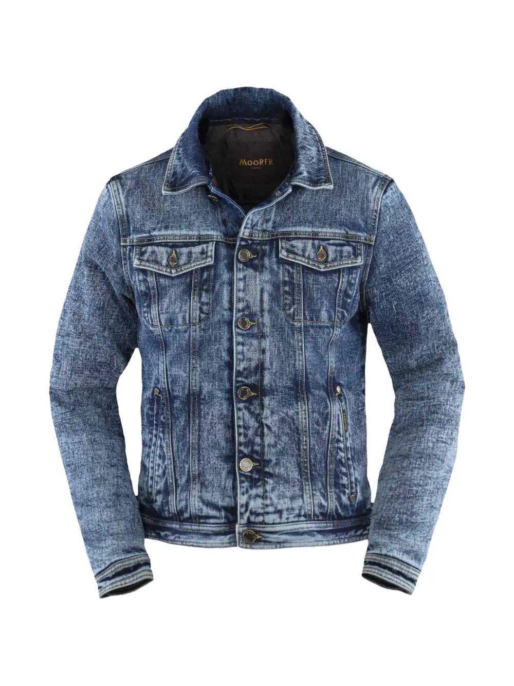 Moorer Denim jack met gemarmerde lammy kraag Blauw